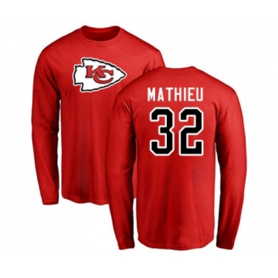 Football Kansas City Chiefs #32 Tyrann Mathieu Red Name & Number Logo Long Sleeve T-Shirt