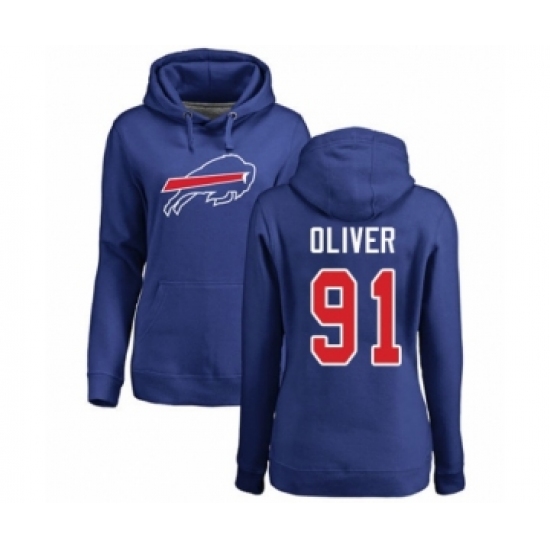 Football Women's Buffalo Bills #91 Ed Oliver Royal Blue Name & Number Logo Pullover Hoodie