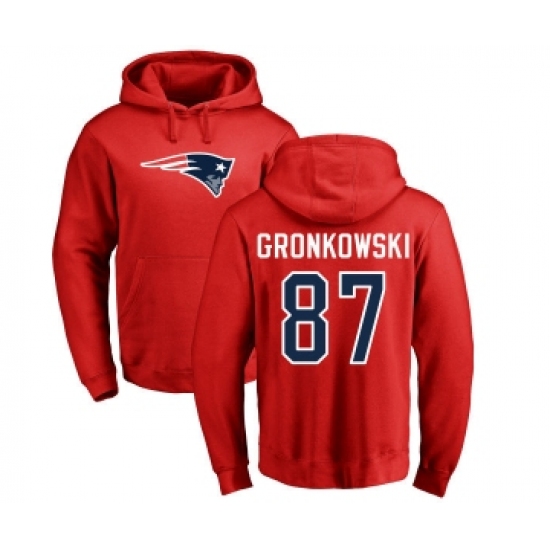Football New England Patriots #87 Rob Gronkowski Red Name & Number Logo Pullover Hoodie