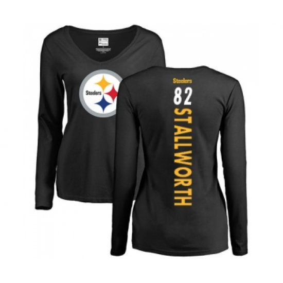 Football Women's Pittsburgh Steelers #82 John Stallworth Black Backer Slim Fit Long Sleeve T-Shirt