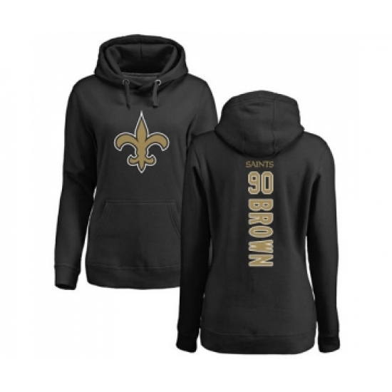 Football Women's New Orleans Saints #90 Malcom Brown Black Backer Pullover Hoodie