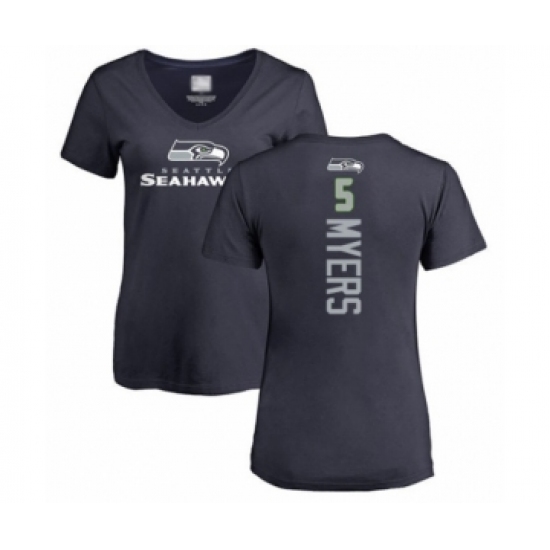 Football Women's Seattle Seahawks #5 Jason Myers Navy Blue Backer T-Shirt