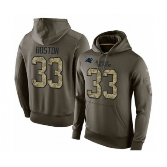 Football Carolina Panthers #33 Tre Boston Green Salute To Service Men's Pullover Hoodie