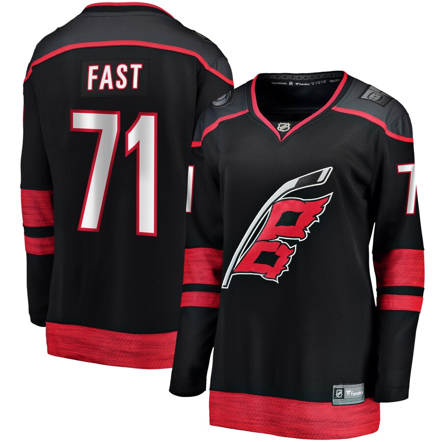 Women's Carolina Hurricanes Jesper Fast Fanatics Branded Black Home Breakaway Player Jersey - Ujersey