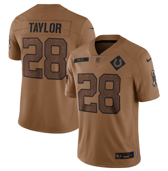 Men's Indianapolis Colts #28 Jonathan Taylor 2023 Brown Salute To Sertvice Limited Football Stitched Jersey - Ujersey