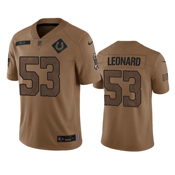 Men's Indianapolis Colts #53 Shaquille Leonard 2023 Brown Salute To Sertvice Limited Football Stitched Jersey - Ujersey
