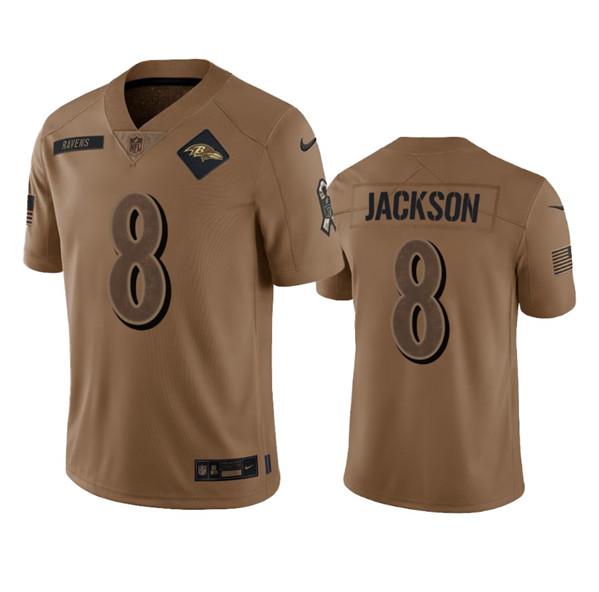 Men's Baltimore Ravens #8 Lamar Jackson 2023 Brown Salute To Service Limited Football Stitched Jersey - Ujersey