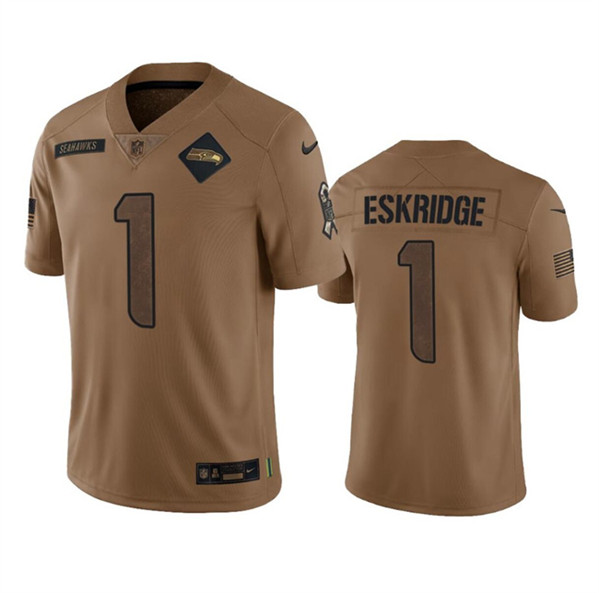 Men's Seattle Seahawks #1 Dee Eskridge 2023 Brown Salute To Service Limited Football Stitched Jersey - Ujersey