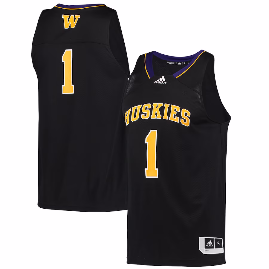 #1 Washington Huskies adidas Reverse Retro Jersey - Black - Ujersey