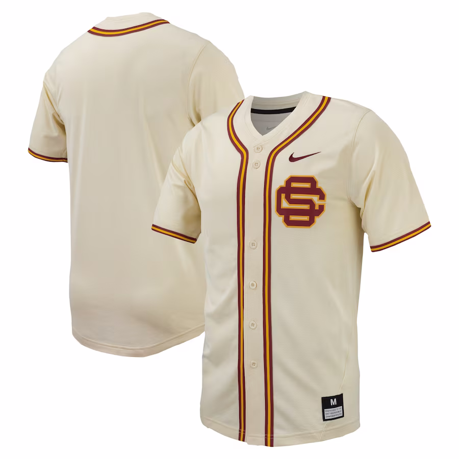 USC Trojans Nike Replica Full-Button Baseball Jersey - Cream - Ujersey
