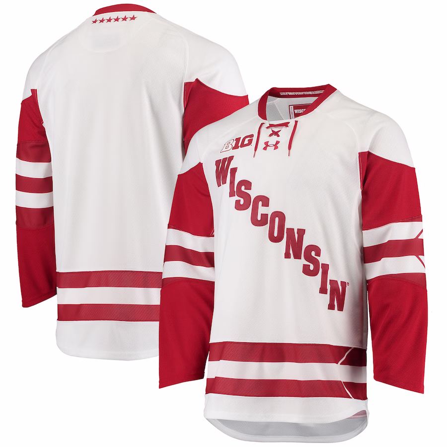 Wisconsin Badgers Under Armour UA Replica Hockey Jersey - White - Ujersey