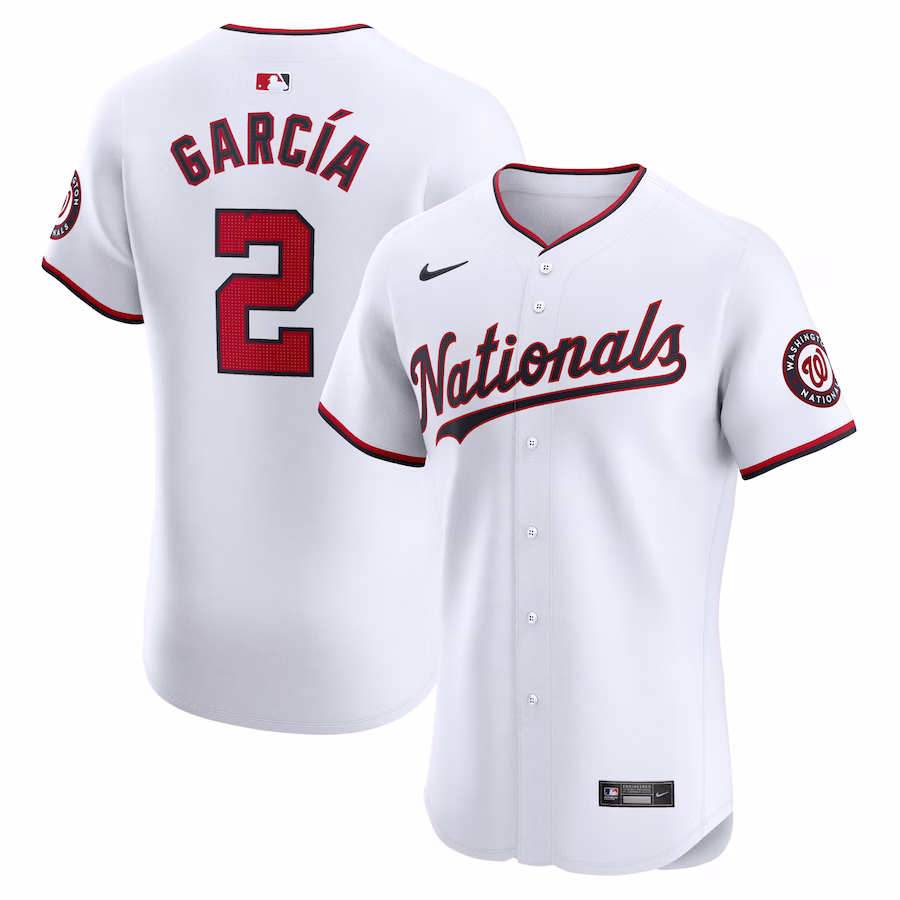 Men's Washington Nationals Luis Garcia Nike White Home Elite Player Jersey - Ujersey