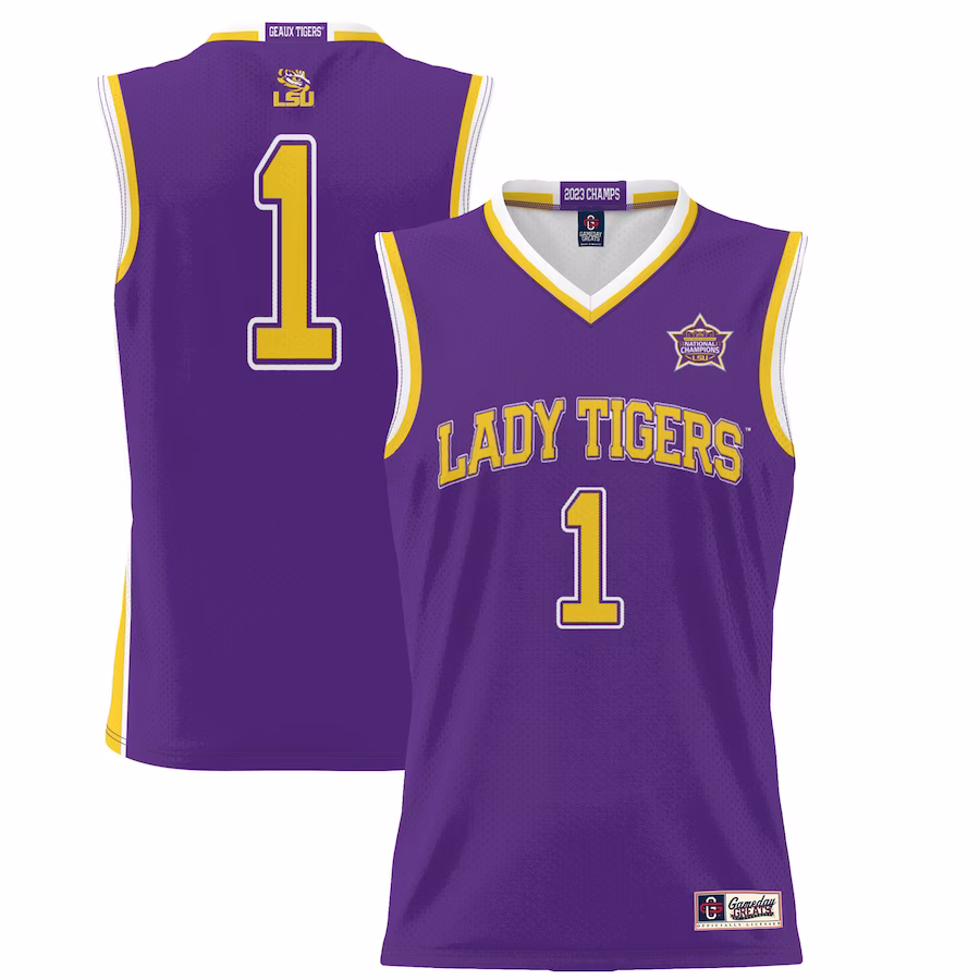 LSU Tigers GameDay Greats Youth 2023 NCAA Women's Basketball National Champions Lightweight Basketball Jersey - Purple - Ujersey