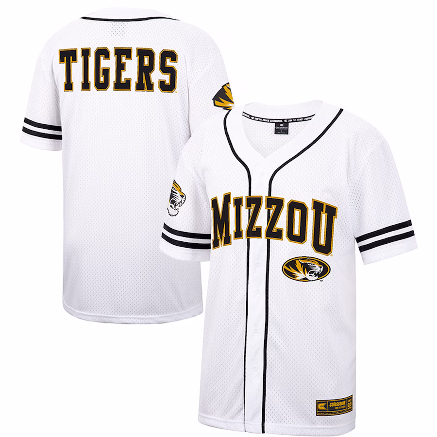 Missouri Tigers Colosseum Free Spirited Mesh Button-Up Baseball Jersey - White - Ujersey