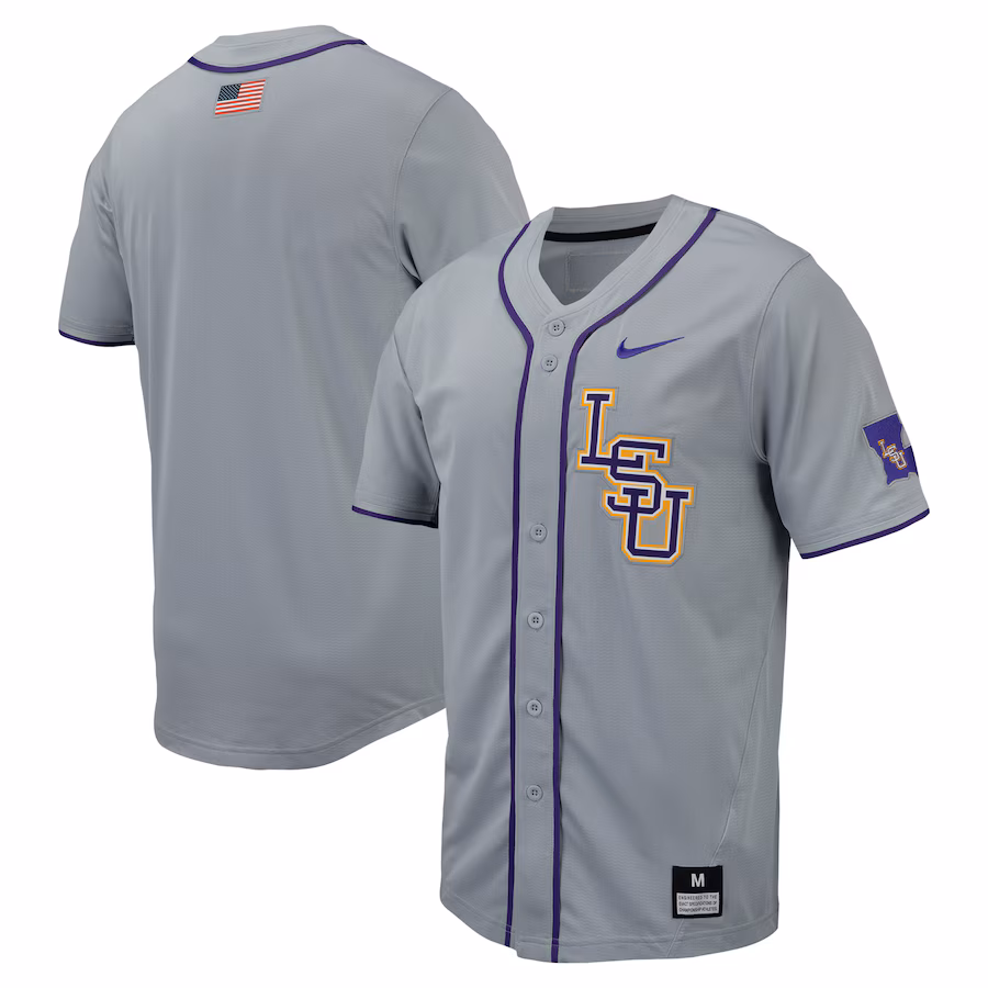 LSU Tigers Nike Replica Full-Button Baseball Jersey - Gray - Ujersey