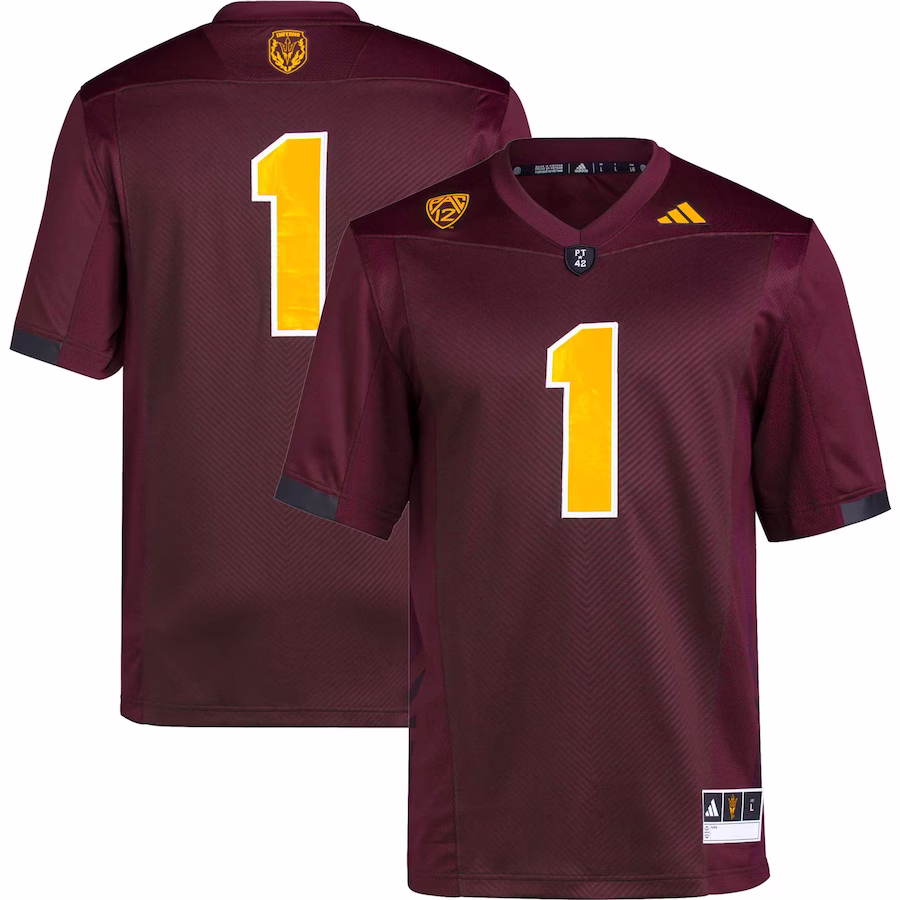 #1 Arizona State Sun Devils adidas Premier Football Jersey - Maroon - Ujersey