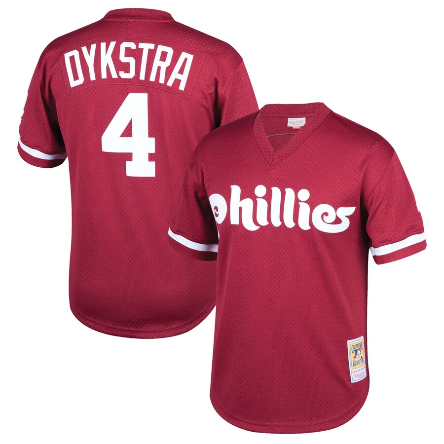 Youth Philadelphia Phillies Lenny Dykstra Mitchell & Ness Burgundy Cooperstown Collection Mesh Batting Practice Jersey - Ujersey