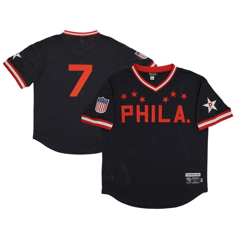 Men's Philadelphia Stars #7 Rings & Crwns Black Mesh Replica V-Neck Jersey - Ujersey