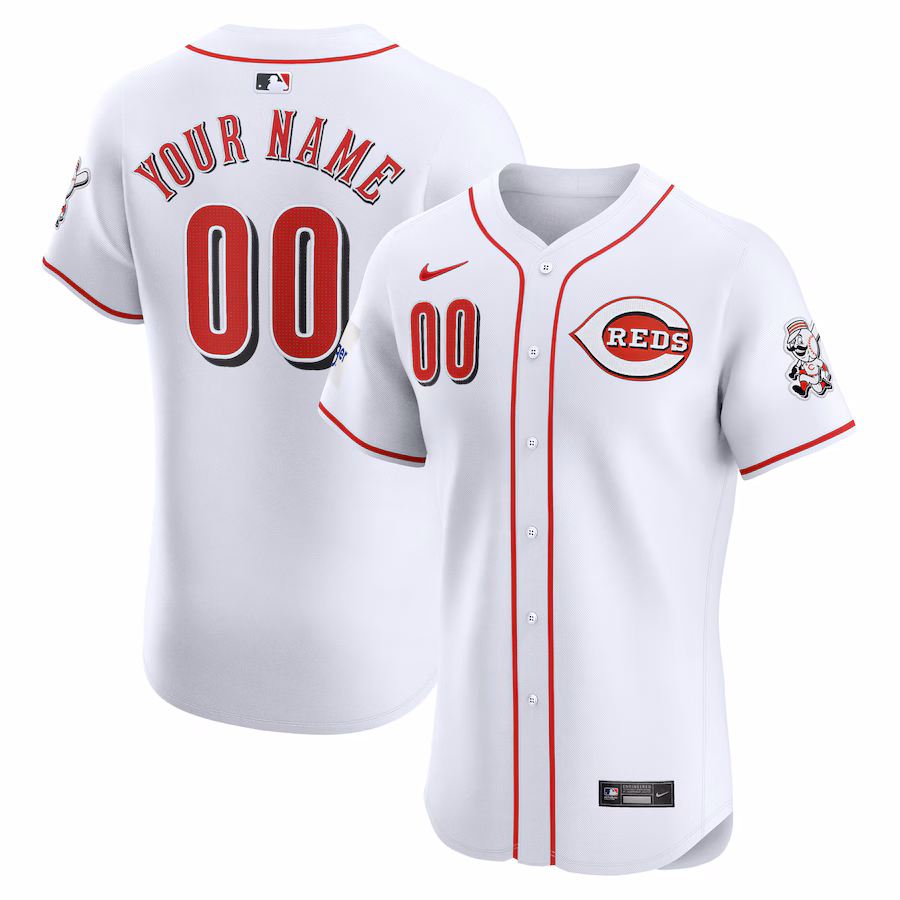 Men's Cincinnati Reds Nike White Home Elite Custom Patch Jersey - Ujersey