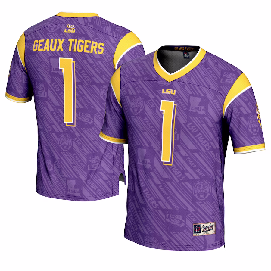 #1 LSU Tigers GameDay Greats Youth Highlight Print Football Fashion Jersey - Purple - Ujersey