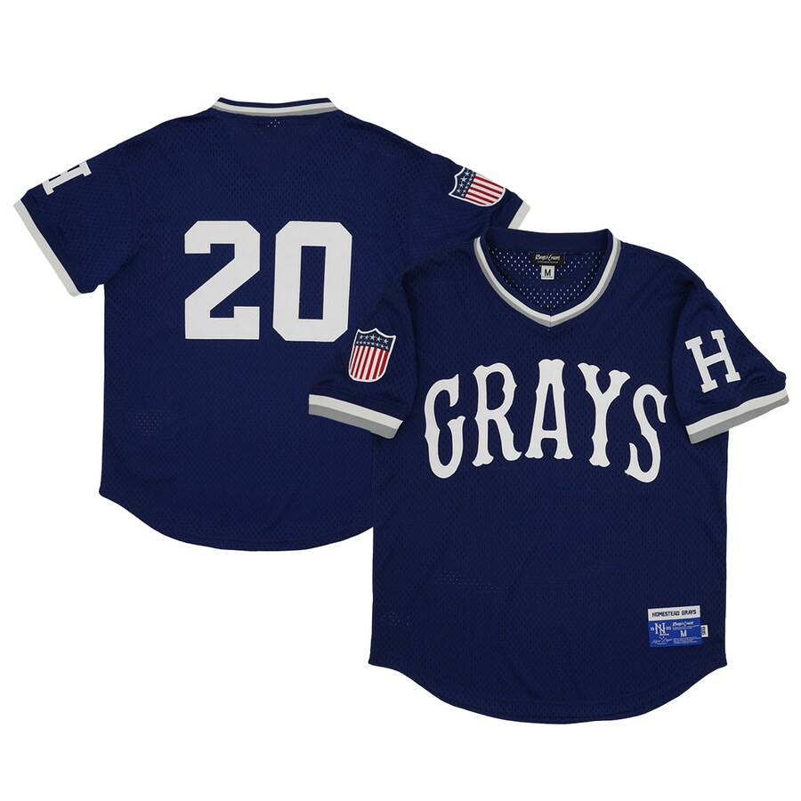 Men's Homestead Grays #20 Rings & Crwns Navy Mesh Replica V-Neck Jersey - Ujersey