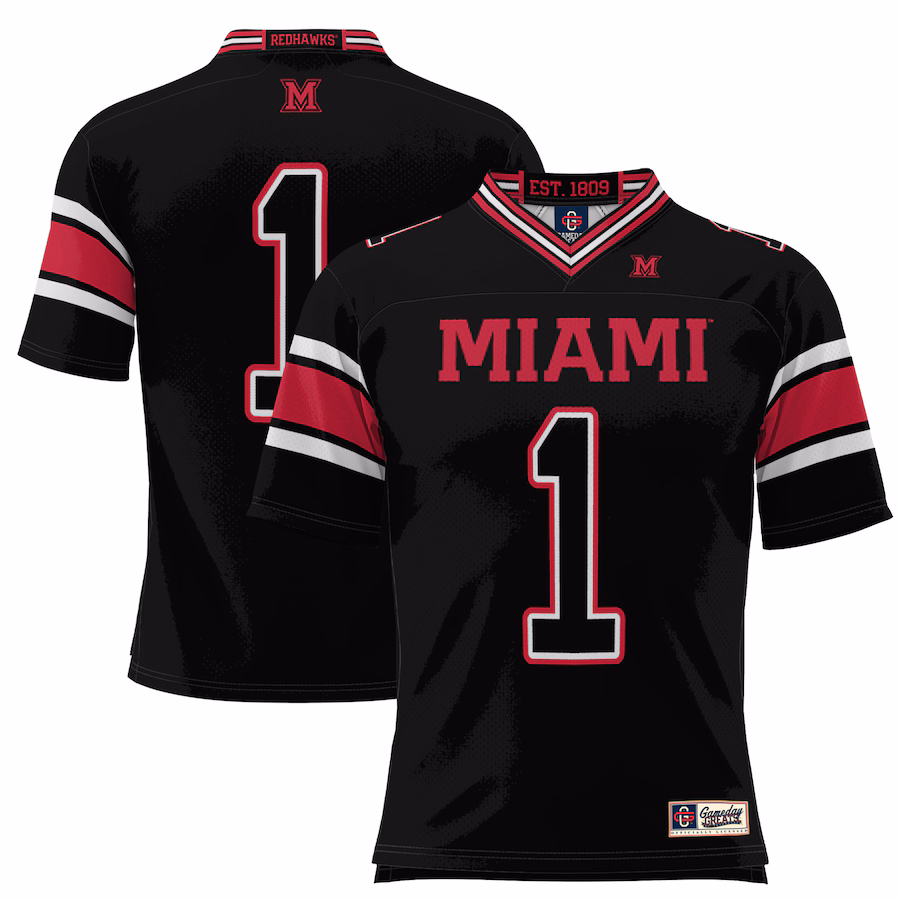 #1 Miami University RedHawks GameDay Greats Youth Football Jersey - Black - Ujersey
