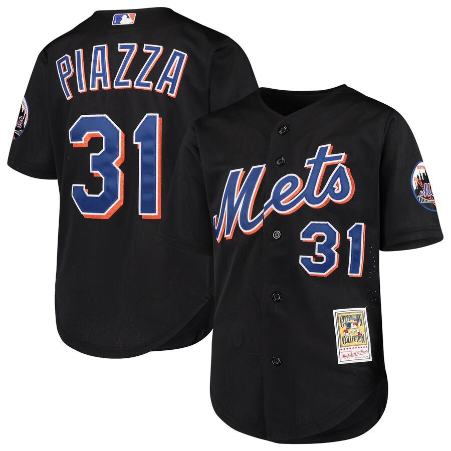 Youth New York Mets Mike Piazza Mitchell & Ness Black Cooperstown Collection Mesh Batting Practice Jersey - Ujersey