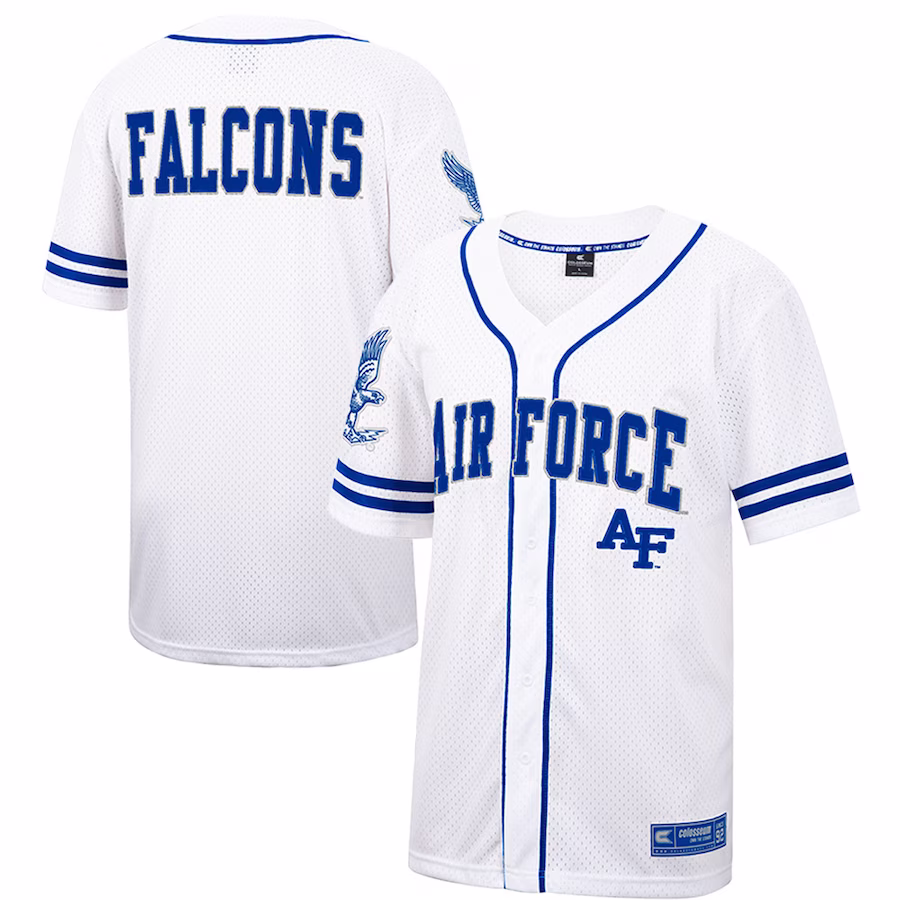 Air Force Falcons Colosseum Free Spirited Mesh Button-Up Baseball Jersey - White - Ujersey