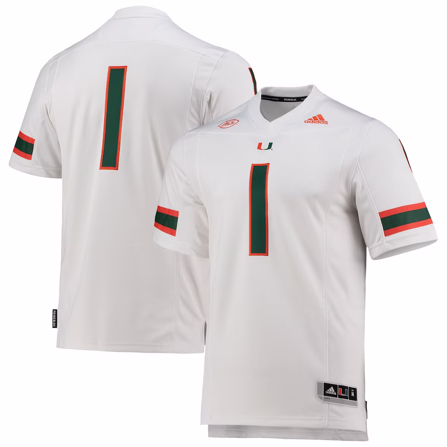 #1 Miami Hurricanes adidas Team Premier Football Jersey - White - Ujersey