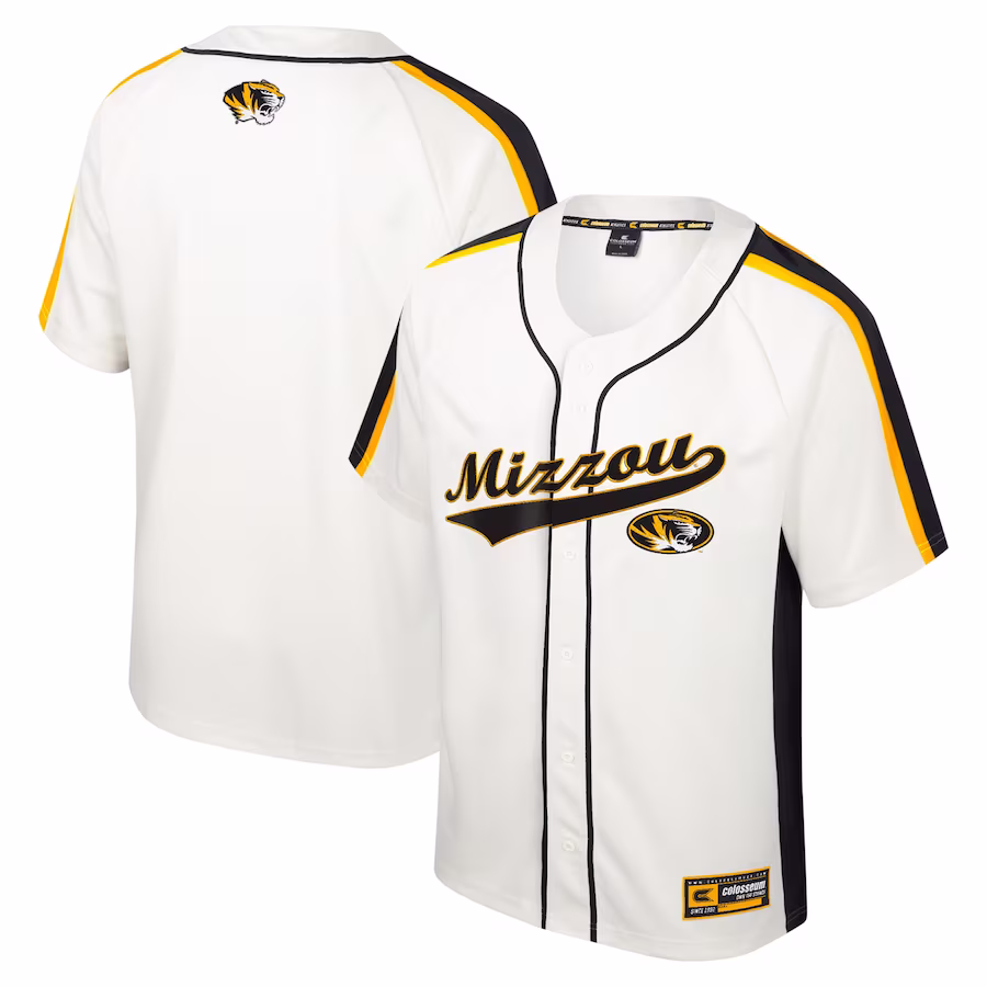 Missouri Tigers Colosseum Ruth Button-Up Baseball Jersey - Cream - Ujersey