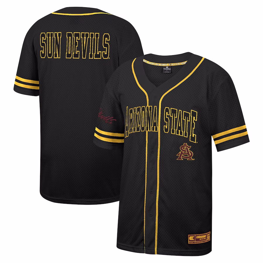 Arizona State Sun Devils Colosseum Free Spirited Mesh Button-Up Baseball Jersey - Black - Ujersey