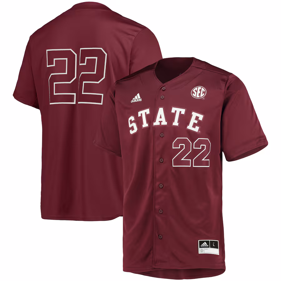 #22 Mississippi State Bulldogs adidas Button-Up Baseball Jersey - Maroon - Ujersey
