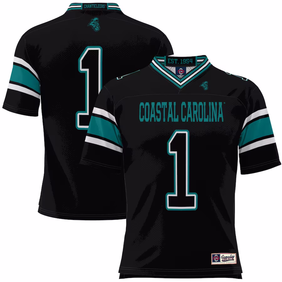 #1 Coastal Carolina Chanticleers GameDay Greats Youth Football Jersey - Black - Ujersey