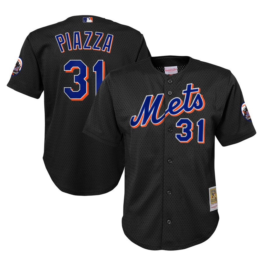 Youth New York Mets Mike Piazza Mitchell & Ness Black Cooperstown Collection Mesh Batting Practice Jersey - Ujersey
