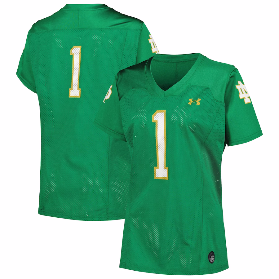 #1 Notre Dame Fighting Irish Under Armour Women's Replica Football Jersey - Kelly Green - Ujersey