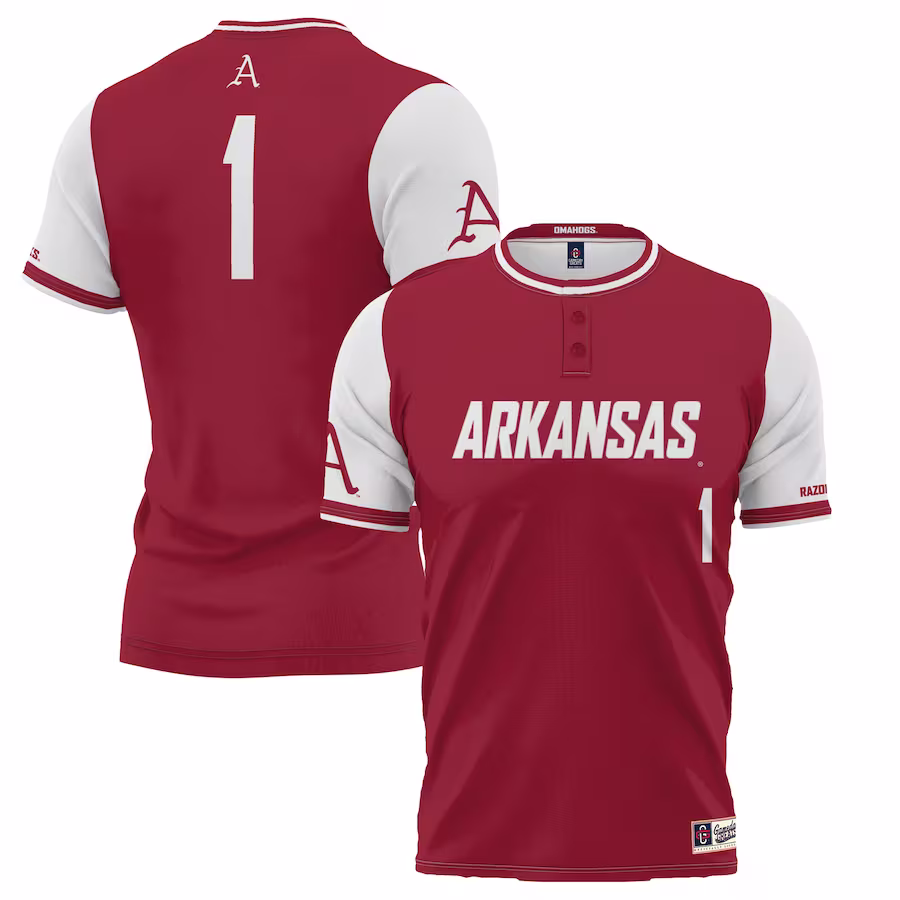 #1 Arkansas Razorbacks GameDay Greats Youth Lightweight Softball Jersey - Crimson - Ujersey