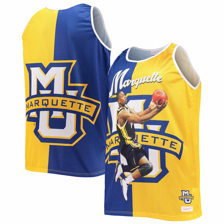 Dwyane Wade Marquette Golden Eagles Mitchell & Ness Sublimated Player Big & Tall Tank Top - Blue/Gold - Ujersey