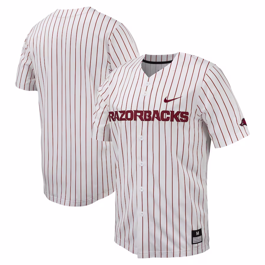 Arkansas Razorbacks Nike Pinstripe Replica Full-Button Baseball Jersey - White - Ujersey