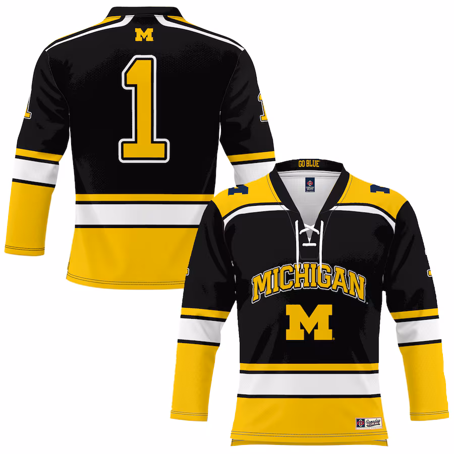 #1 Michigan Wolverines GameDay Greats Hockey Jersey - Black - Ujersey