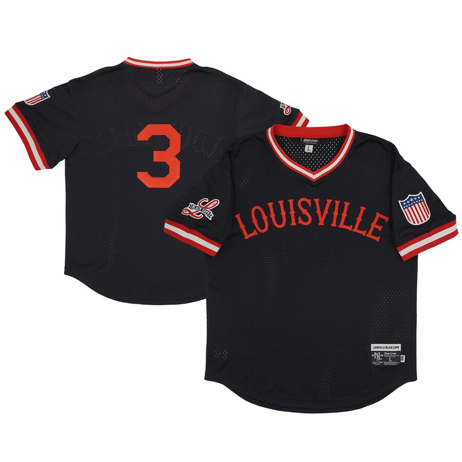 Men's Louisville Black Caps #3 Rings & Crwns Black Mesh Replica V-Neck Jersey - Ujersey