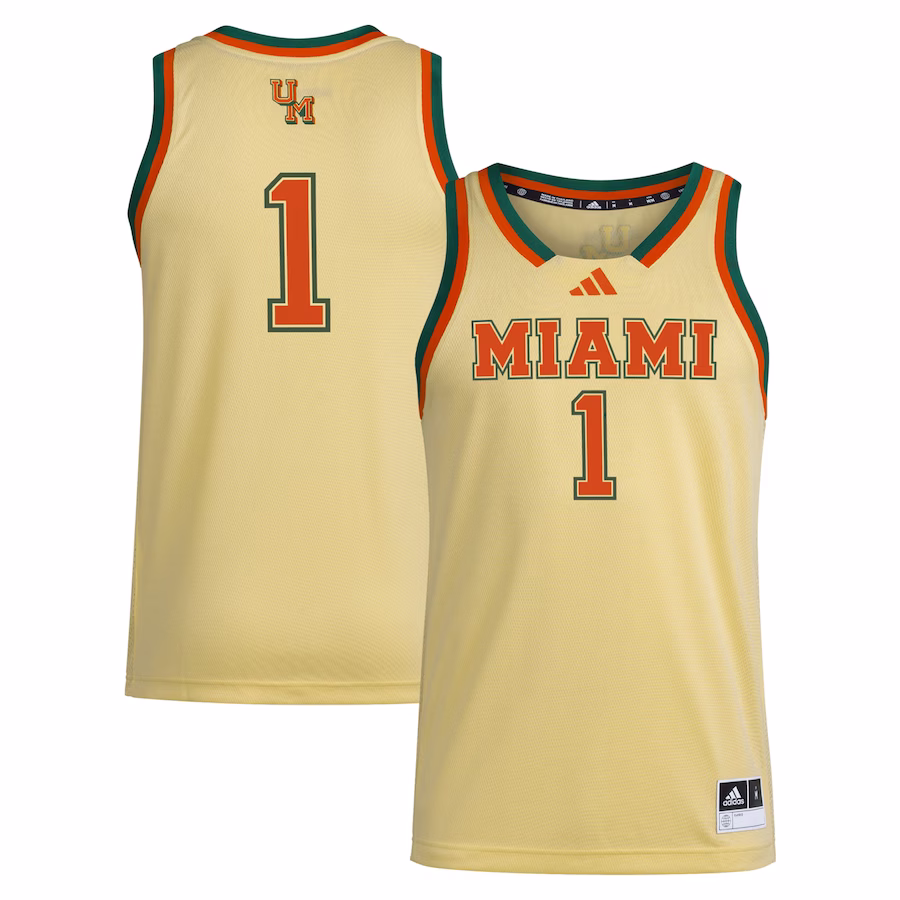 #1 Miami Hurricanes adidas Swingman Jersey - Yellow - Ujersey