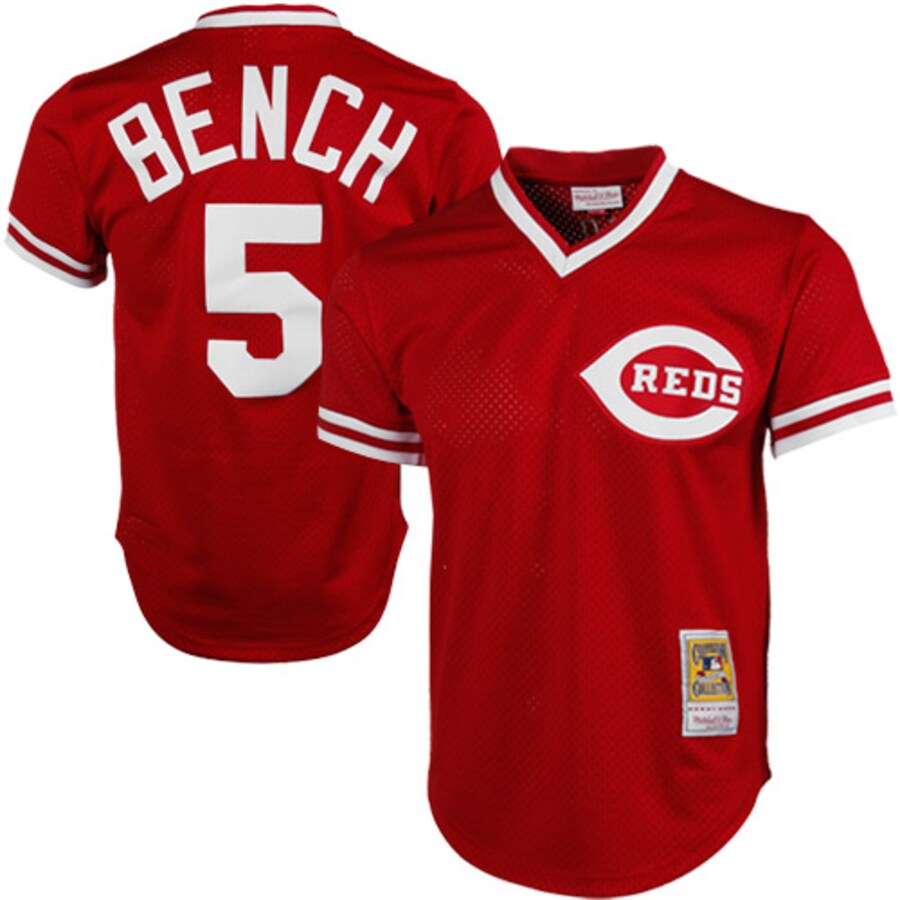 Men's Cincinnati Reds Johnny Bench Mitchell & Ness Red 1983 Authentic Cooperstown Collection Mesh Batting Practice Jersey - Ujersey
