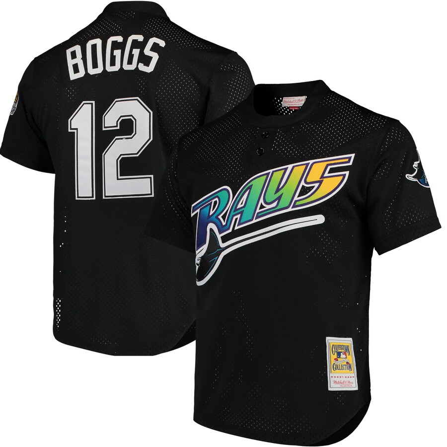 Men's Tampa Bay Rays Wade Boggs Mitchell & Ness Black Cooperstown 1991 Mesh Batting Practice Jersey - Ujersey