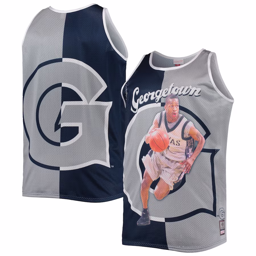 Allen Iverson Georgetown Hoyas Mitchell & Ness Sublimated Player Big & Tall Tank Top - Navy/Gray - Ujersey