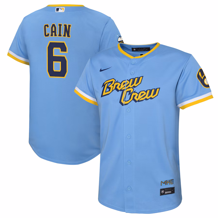 Youth Milwaukee Brewers Lorenzo Cain Nike Powder Blue City Connect Replica Player Jersey - Ujersey