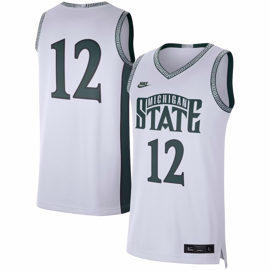 #12 Michigan State Spartans Nike Limited Retro Basketball Jersey - White - Ujersey