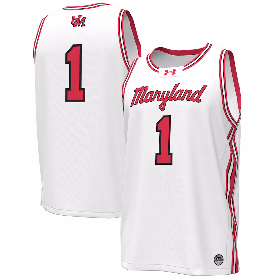 #1 Maryland Terrapins Under Armour Throwback Replica Basketball Jersey - White - Ujersey
