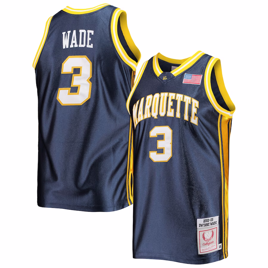 Dwyane Wade Marquette Golden Eagles Mitchell & Ness 2002/03 Authentic Throwback College Jersey - Navy - Ujersey
