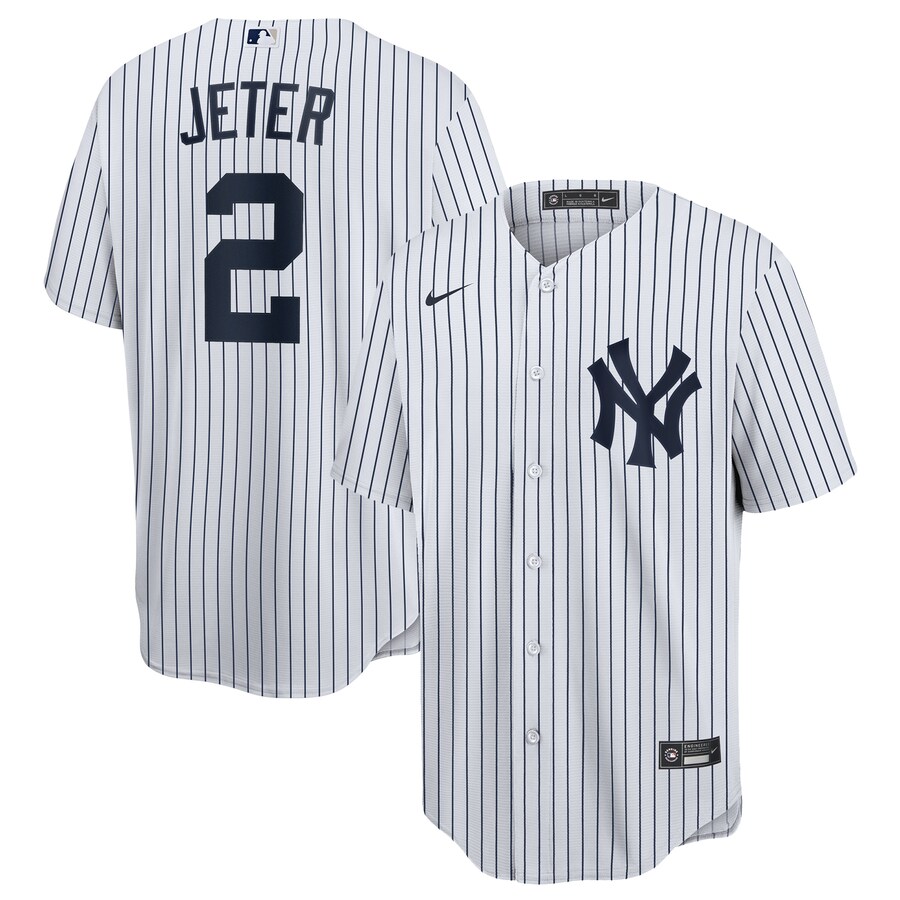 Men's New York Yankees Derek Jeter Nike White/Navy Home Replica Player Name Jersey - Ujersey
