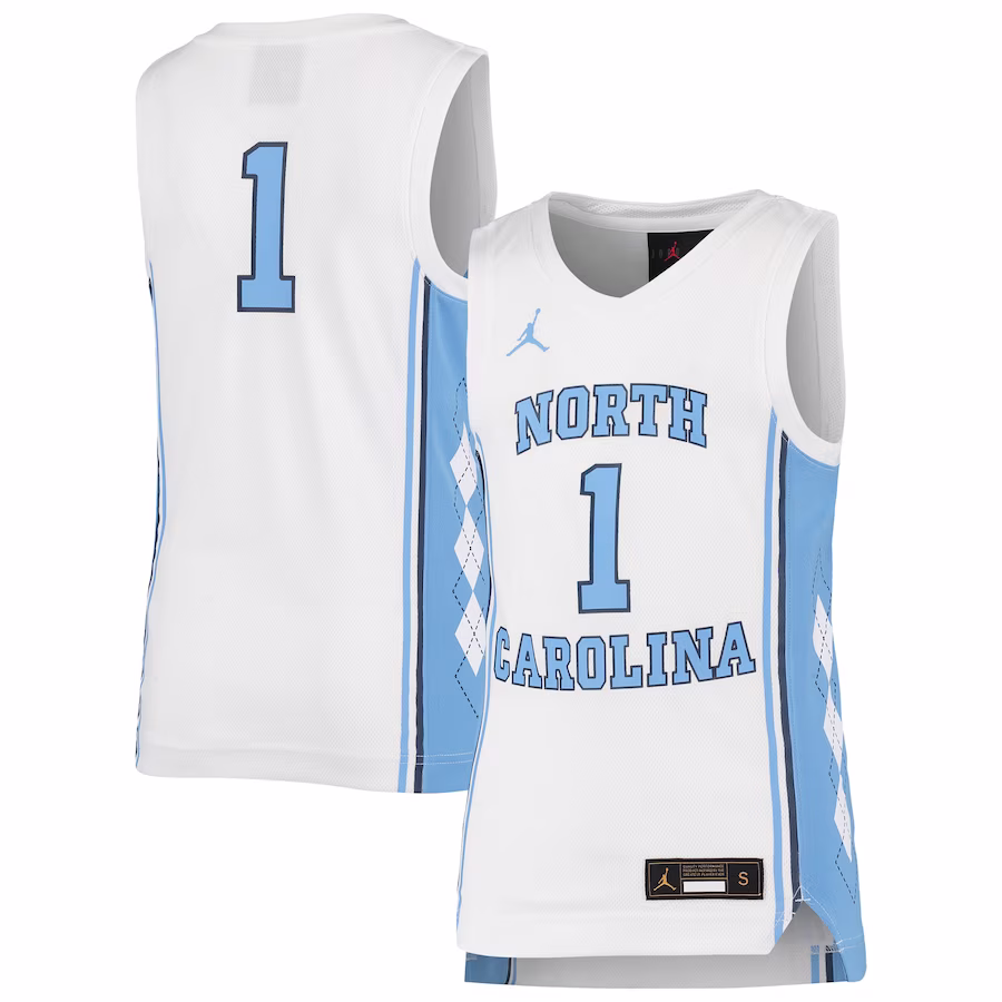 #1 North Carolina Tar Heels Jordan Brand Youth Team Replica Basketball Jersey - White - Ujersey